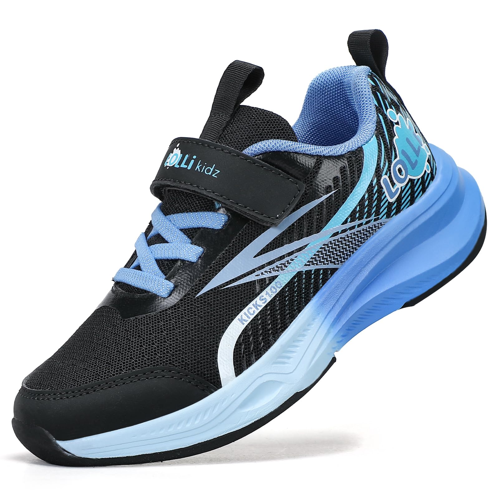 LOLLi kidz Boys Girls Tennis Shoes Kids Sneakers Breathable Lightweight Running Shoes Hook-and-Loop Basketball Shoes